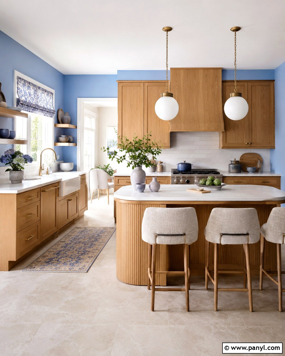 Periwinkle Blue Walls With Natural Oak Cabinets - 20 Blue Walls Oak Cabinets