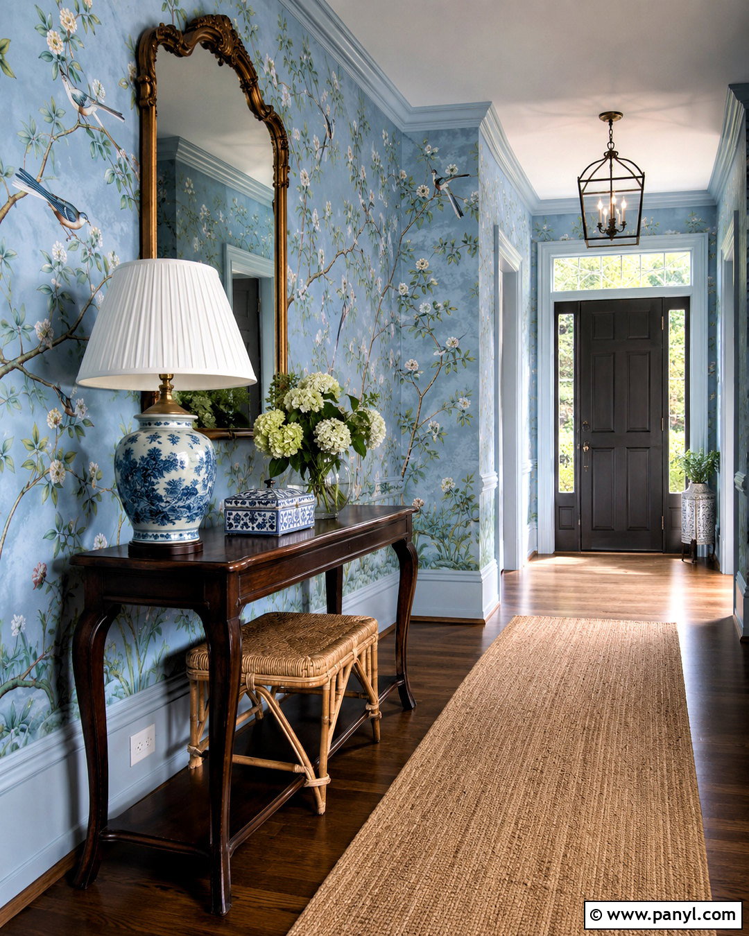 Periwinkle Chinoiserie Wallpaper Entryway - 20 periwinkle wallpaper ideas