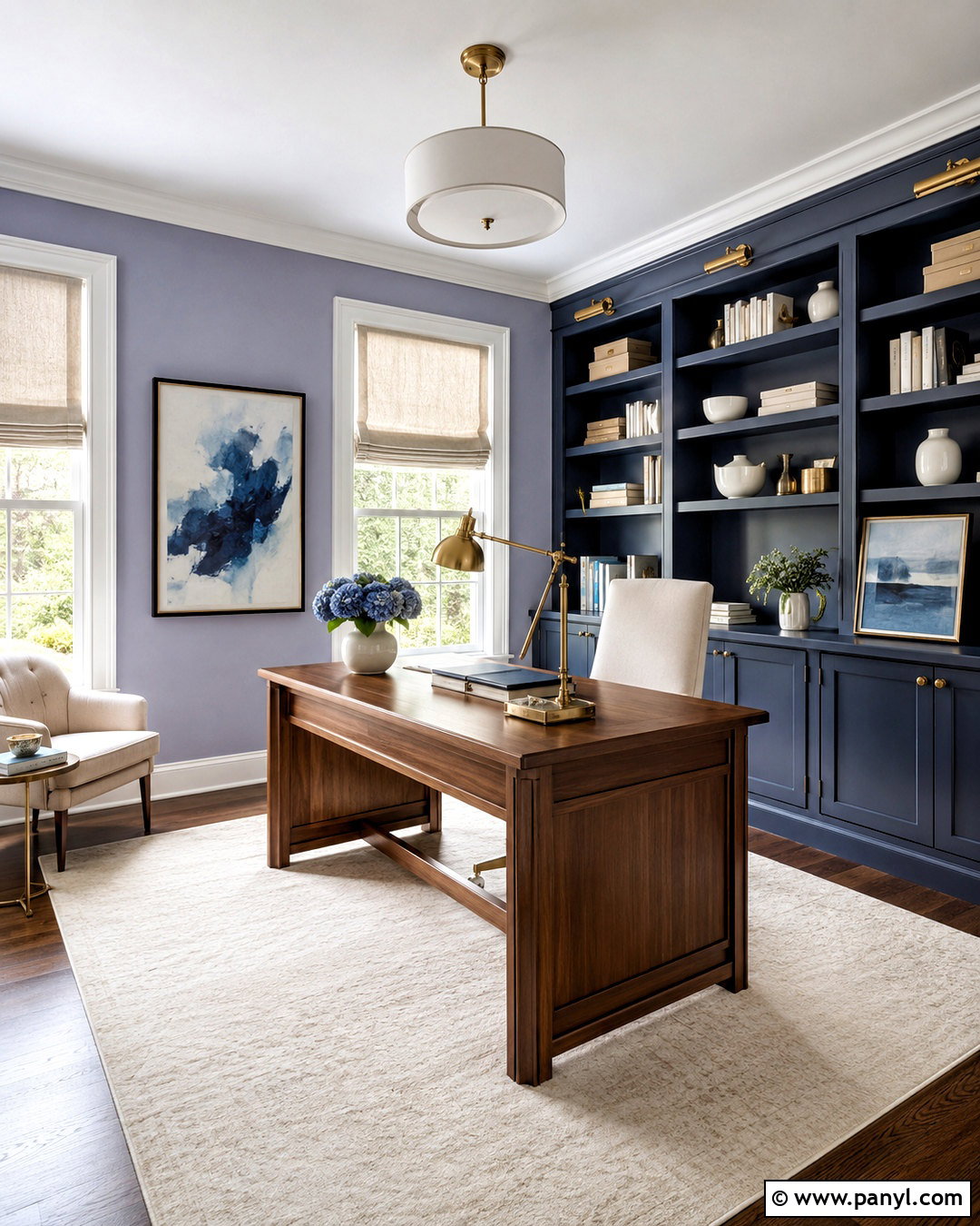 Periwinkle Home Office With Dark Blue Built-Ins - 20 periwinkle room ideas
