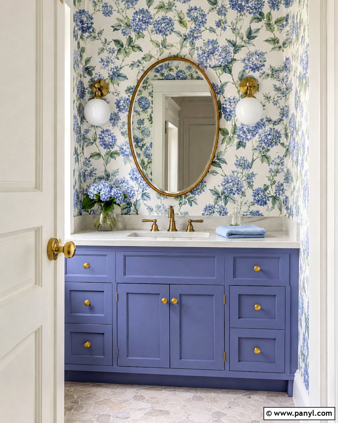 Periwinkle Powder Room With Floral Wallpaper - 20 periwinkle room ideas
