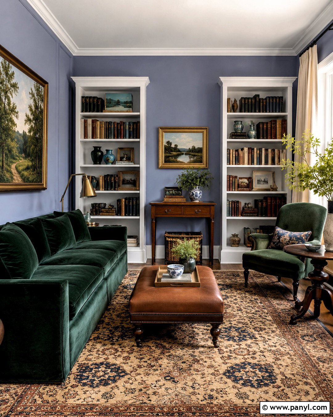 Periwinkle Reading Room With Green Velvet - 20 periwinkle room ideas