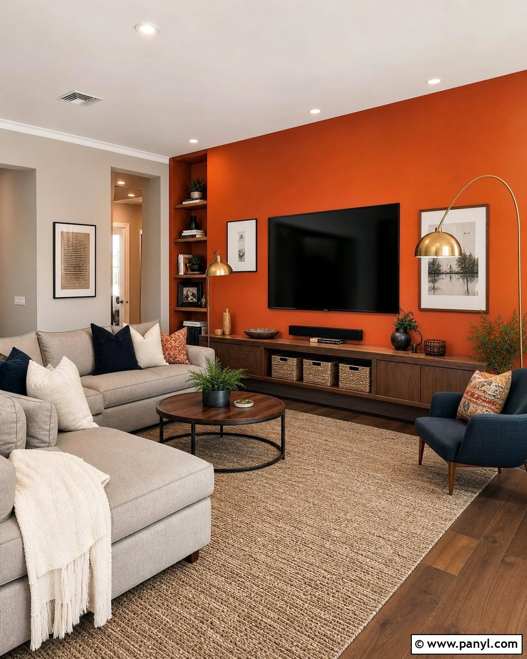 Persimmon Orange Family Room Accent Wall - 30 orange accent walls