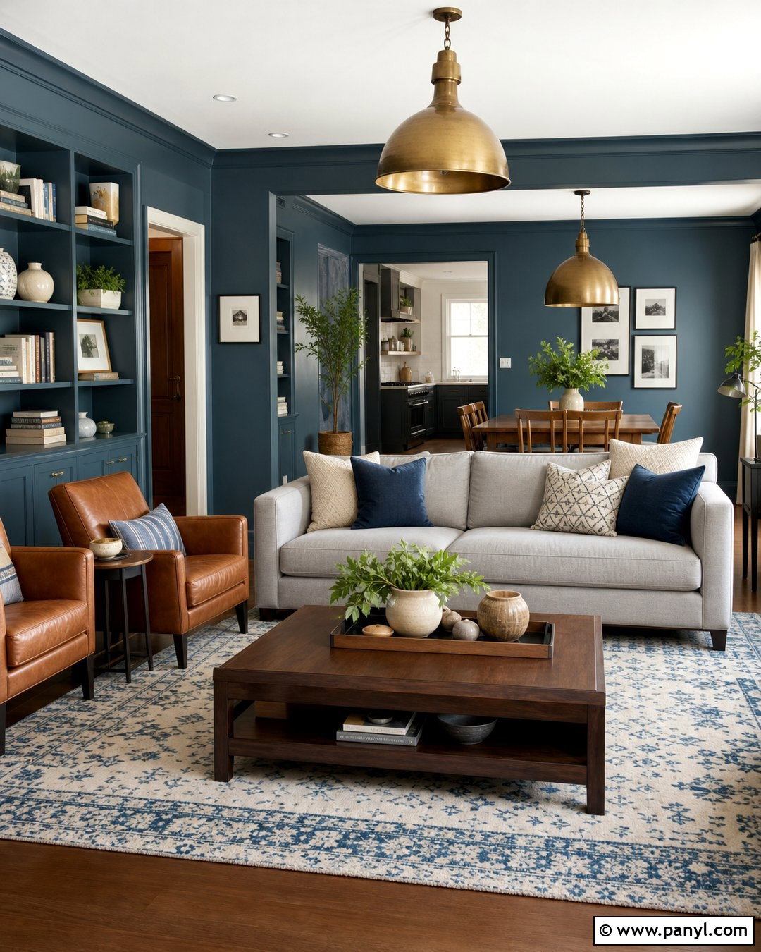 Petrol Blue Wall Color Open Plan Living Room - 30 Moody Wall Color Ideas