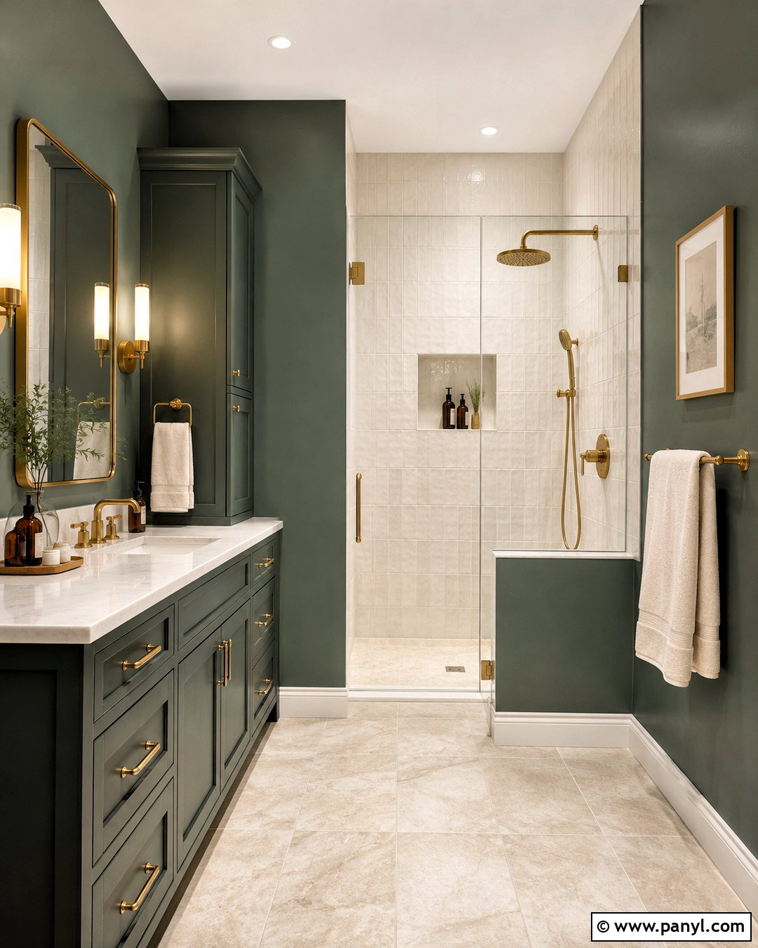 Pewter Green Bathroom With Brass Fixtures - 20 pewter green bathroom ideas