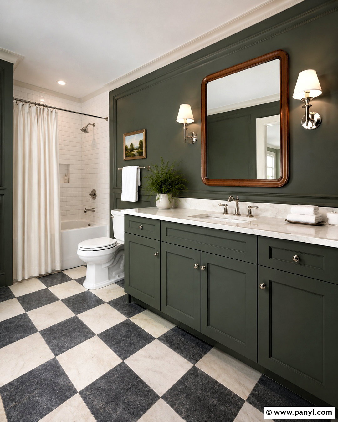 Pewter Green Bathroom With Checkerboard Floor - 20 pewter green bathroom ideas