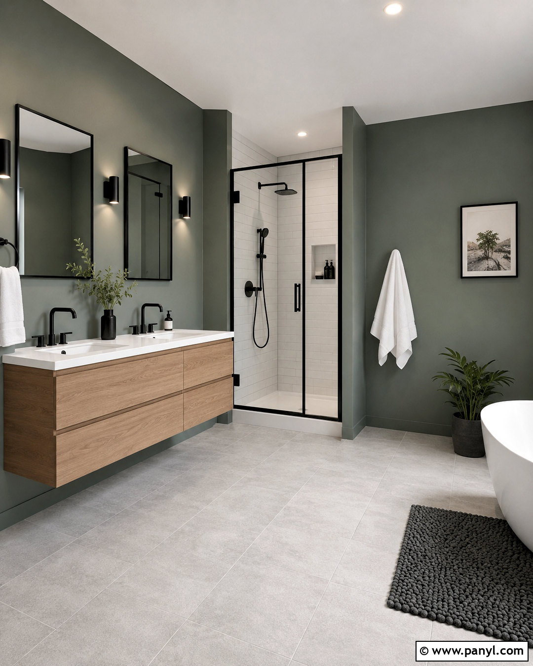 Pewter Green Bathroom With Matte Black Fixtures - 20 pewter green bathroom ideas