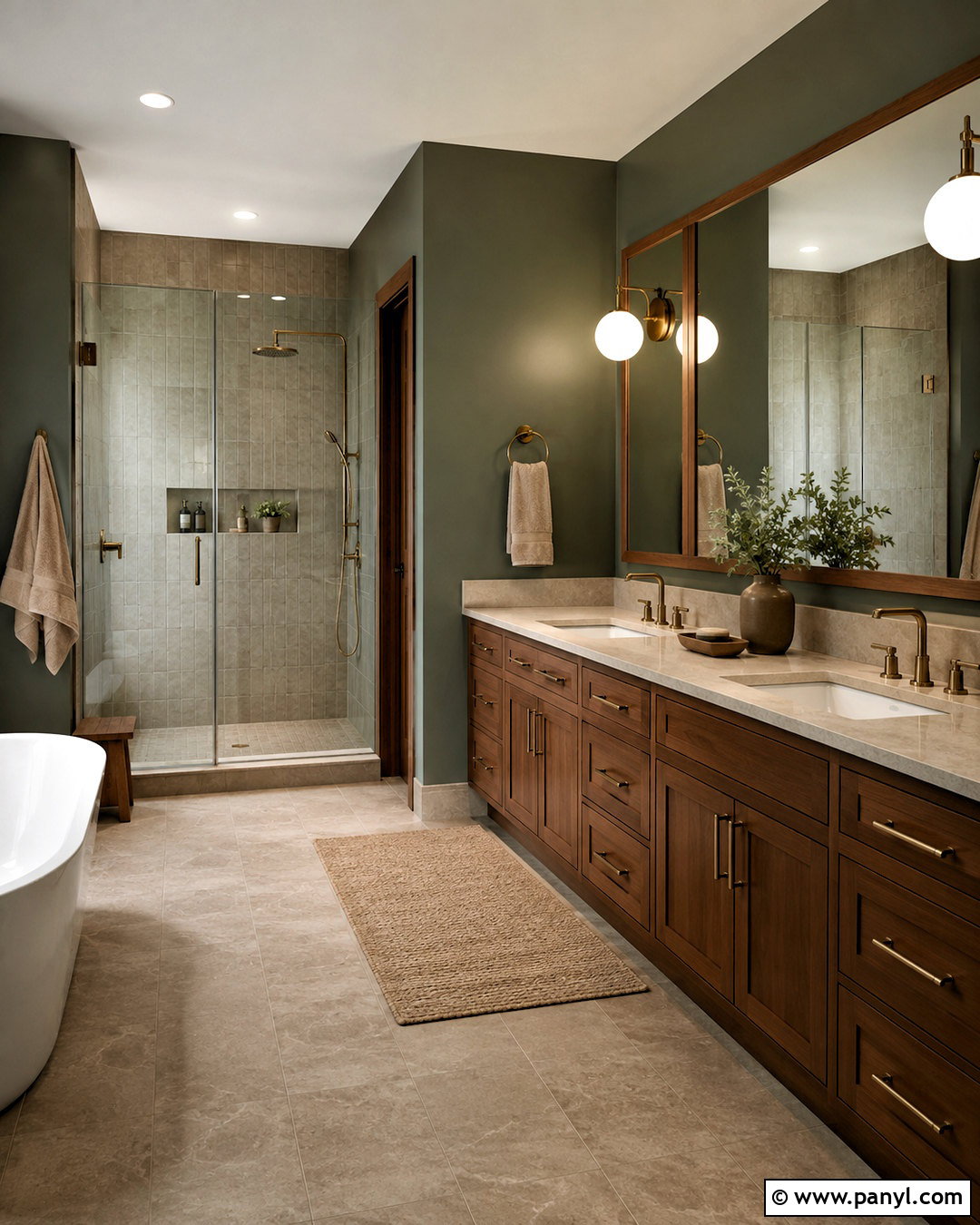 Pewter Green Bathroom With Walnut Cabinets - 20 pewter green bathroom ideas