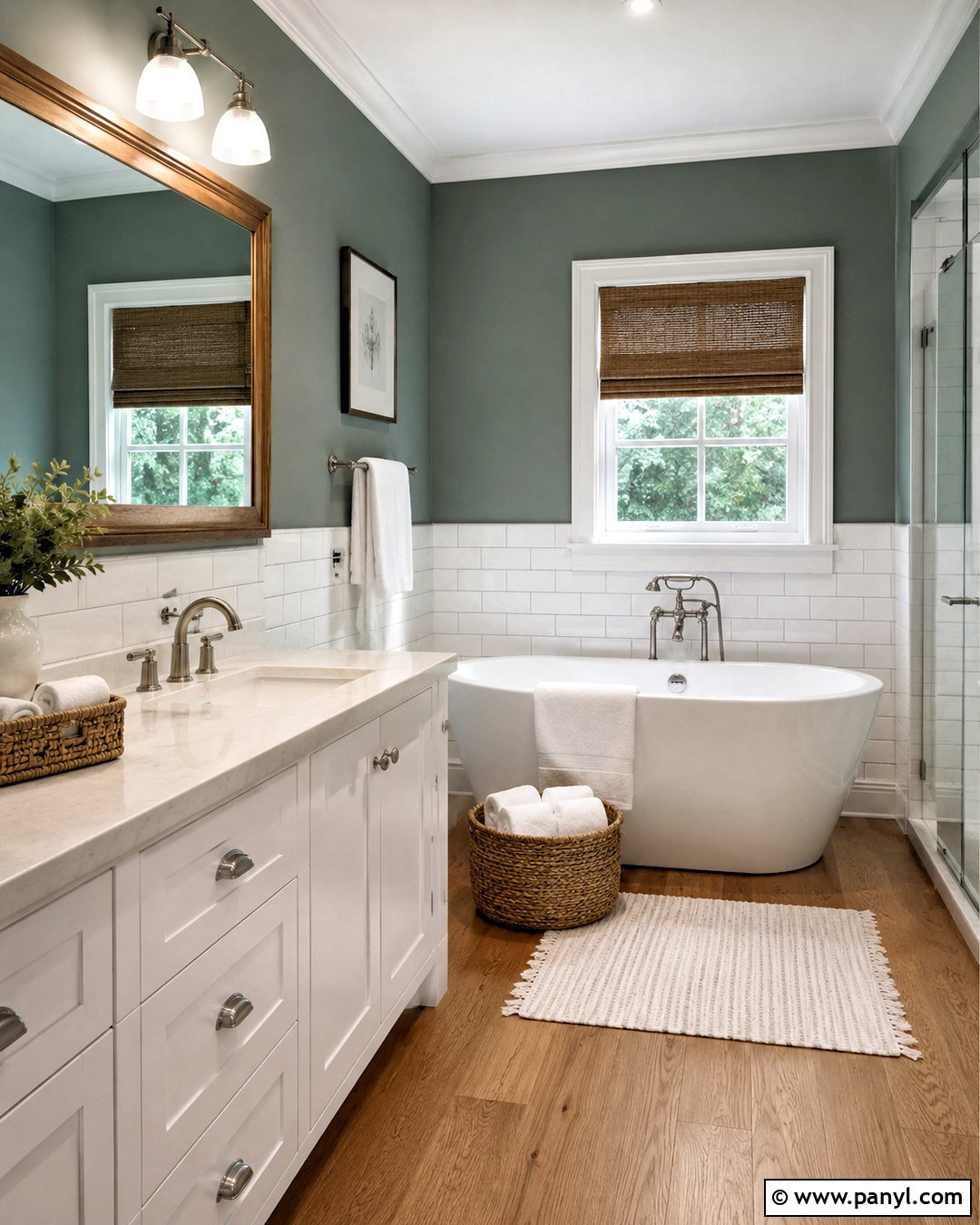 Pewter Green Bathroom With White Subway Tile - 20 pewter green bathroom ideas