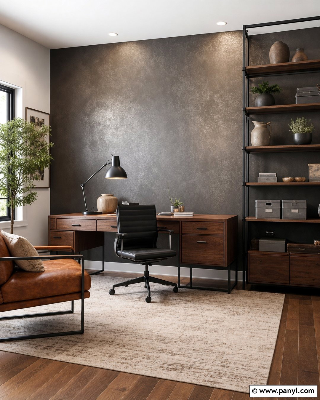 Pewter Metallic Paint Home Office Wall - 20 Metallic Paint Feature Wall Ideas