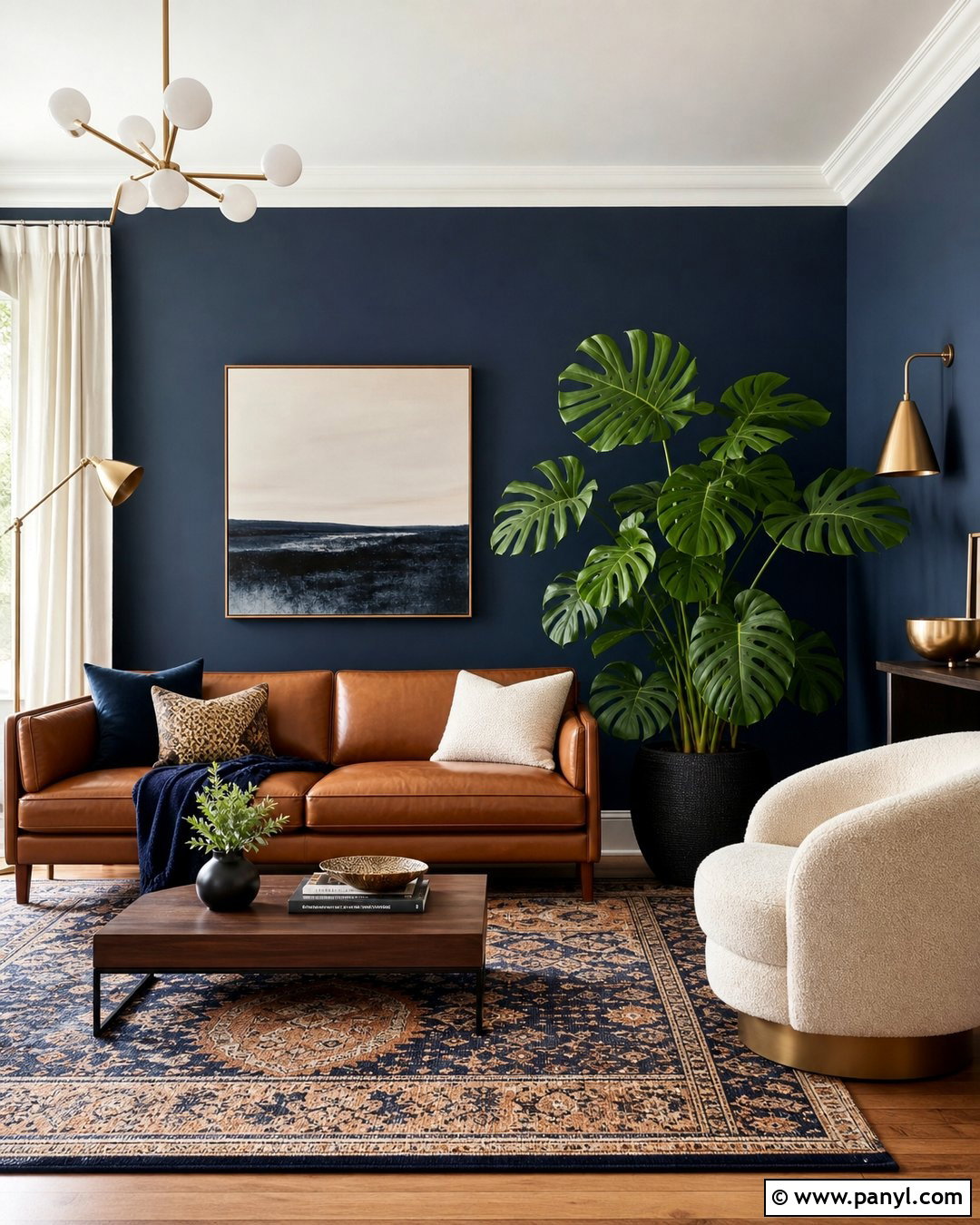 Philodendron Against Midnight Blue Wall - 20 Green Plant Against Blue Wall Ideas