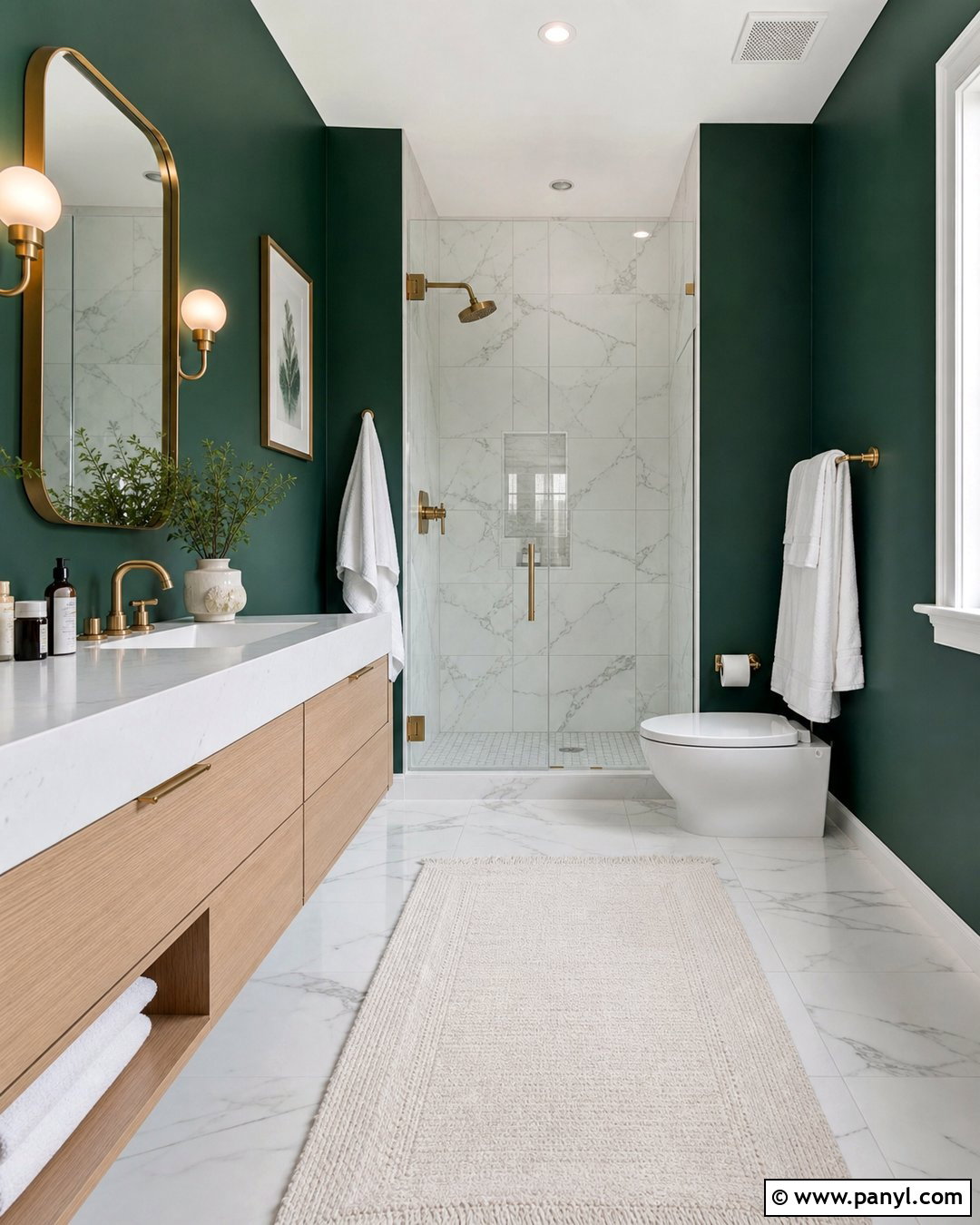 Phthalo Green Bathroom With White Marble - 20 Phthalo Green Walls