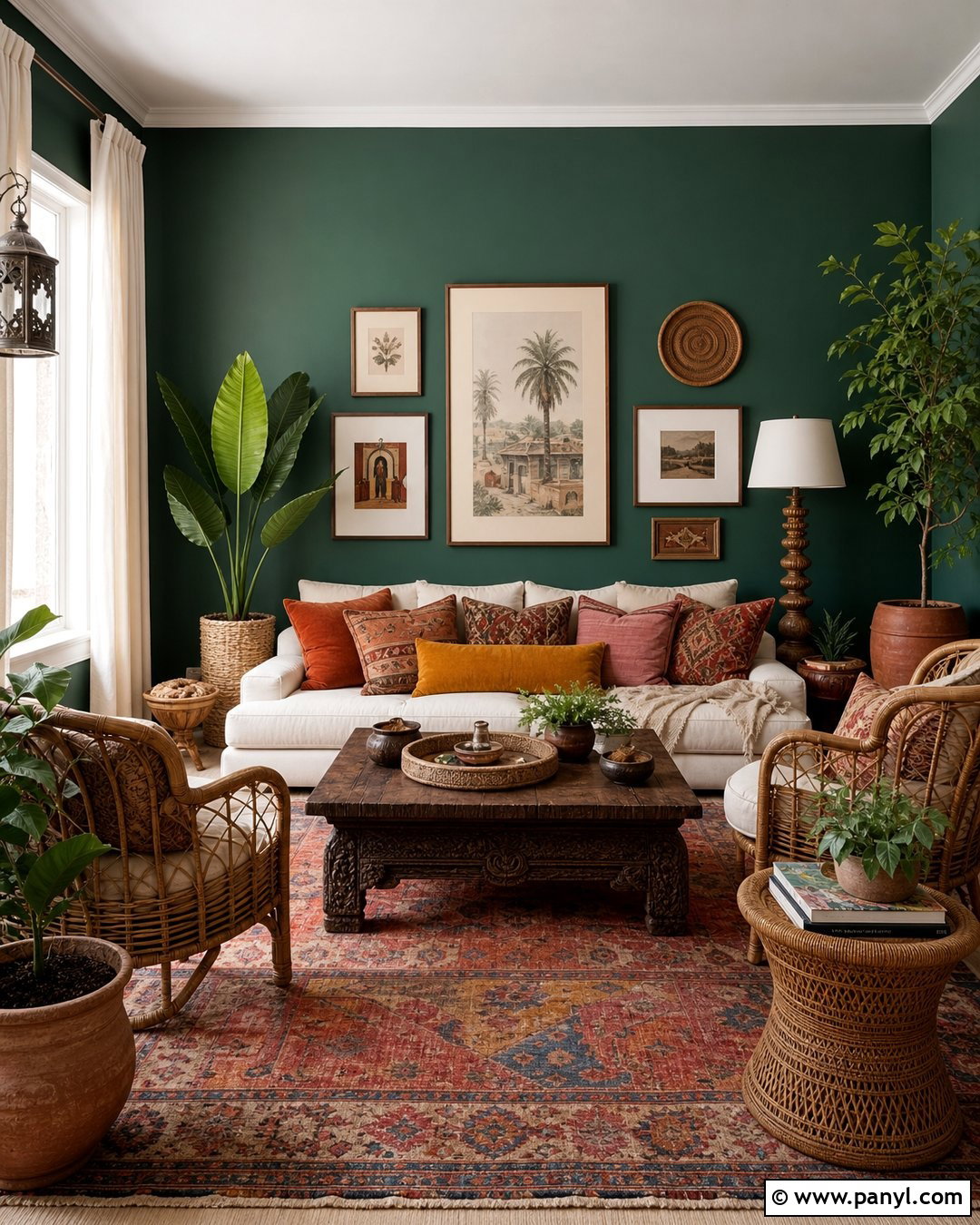 Phthalo Green Boho Living Room - 20 Phthalo Green Walls