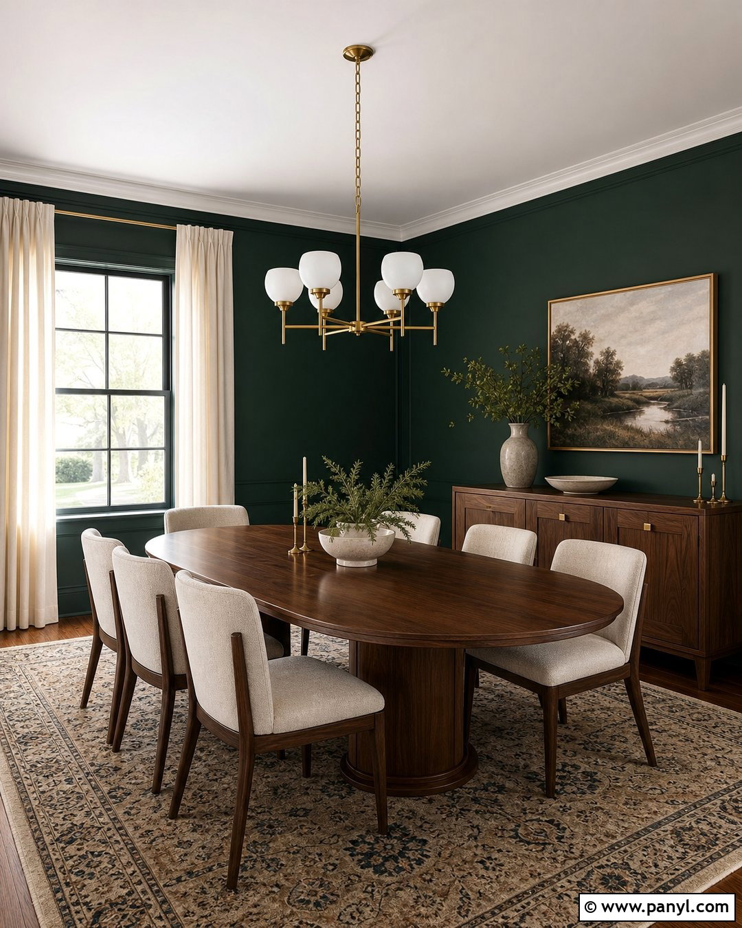 Phthalo Green Dining Room With Brass Accents - 20 Phthalo Green Walls