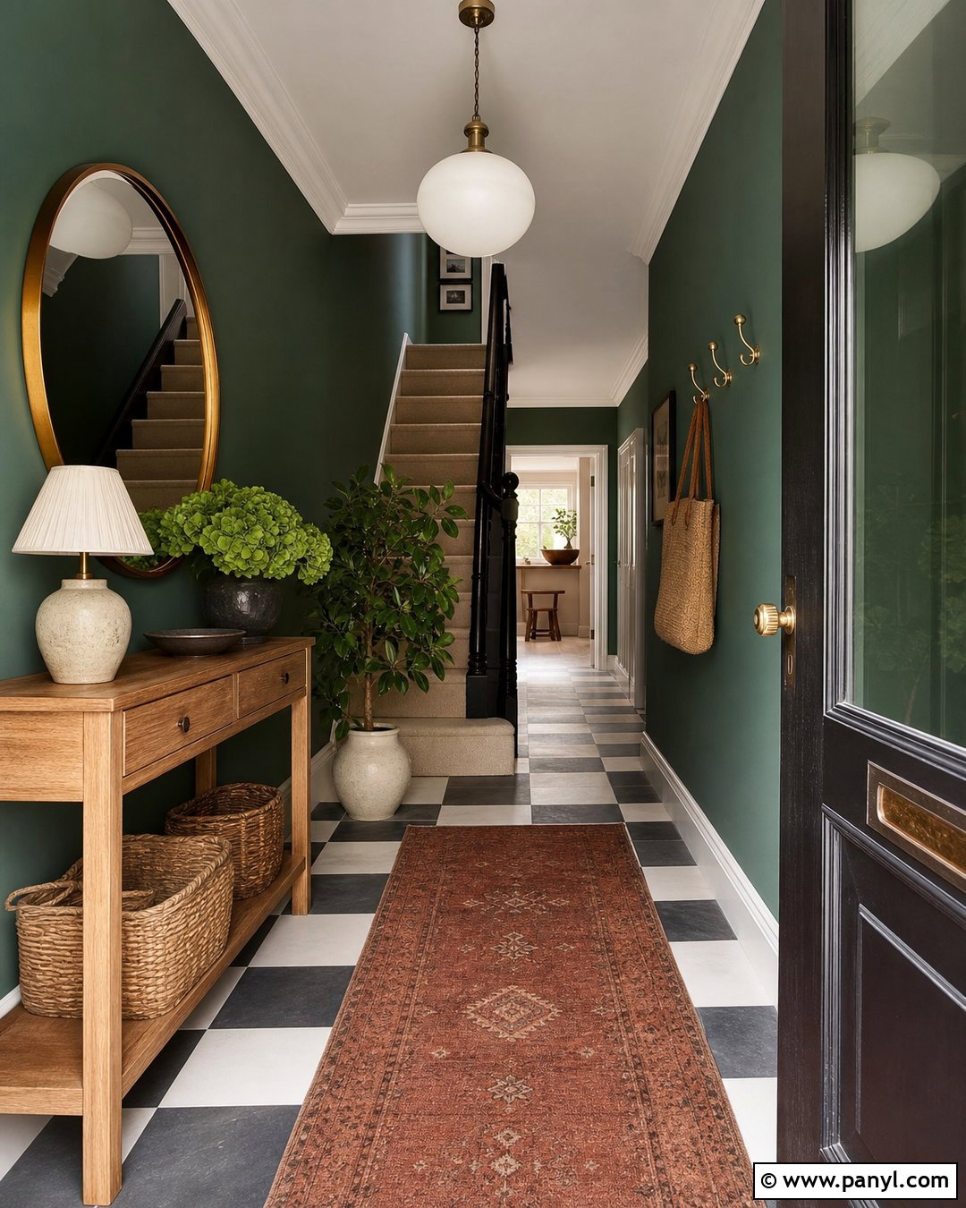 Phthalo Green Entryway With Checkerboard Floors - 20 Phthalo Green Walls