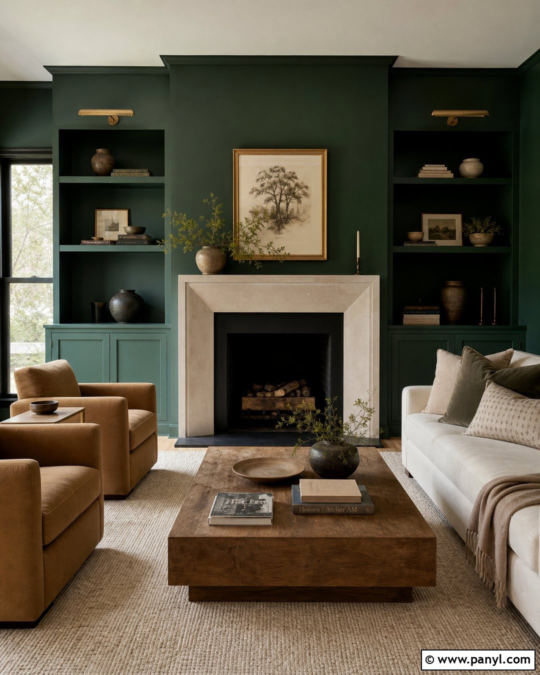 Phthalo Green Fireplace Wall With Stone - 20 Phthalo Green Walls