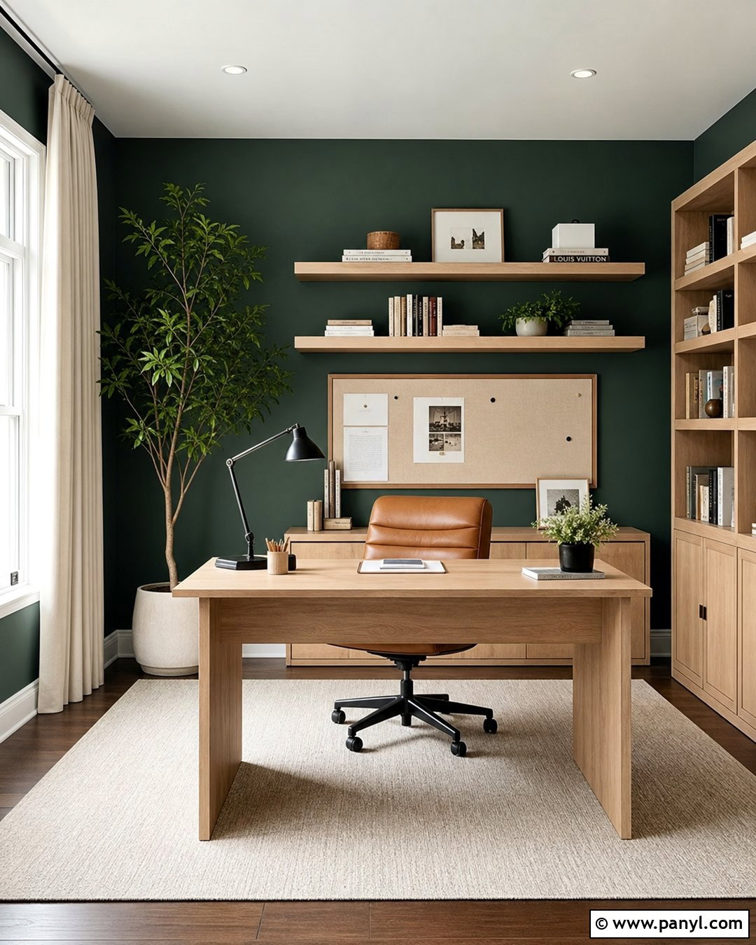 Phthalo Green Home Office With Oak Furniture - 20 Phthalo Green Walls