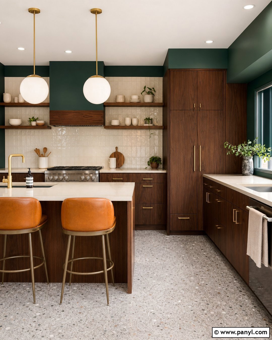 Phthalo Green Kitchen Walls With Walnut Cabinets - 20 Phthalo Green Walls