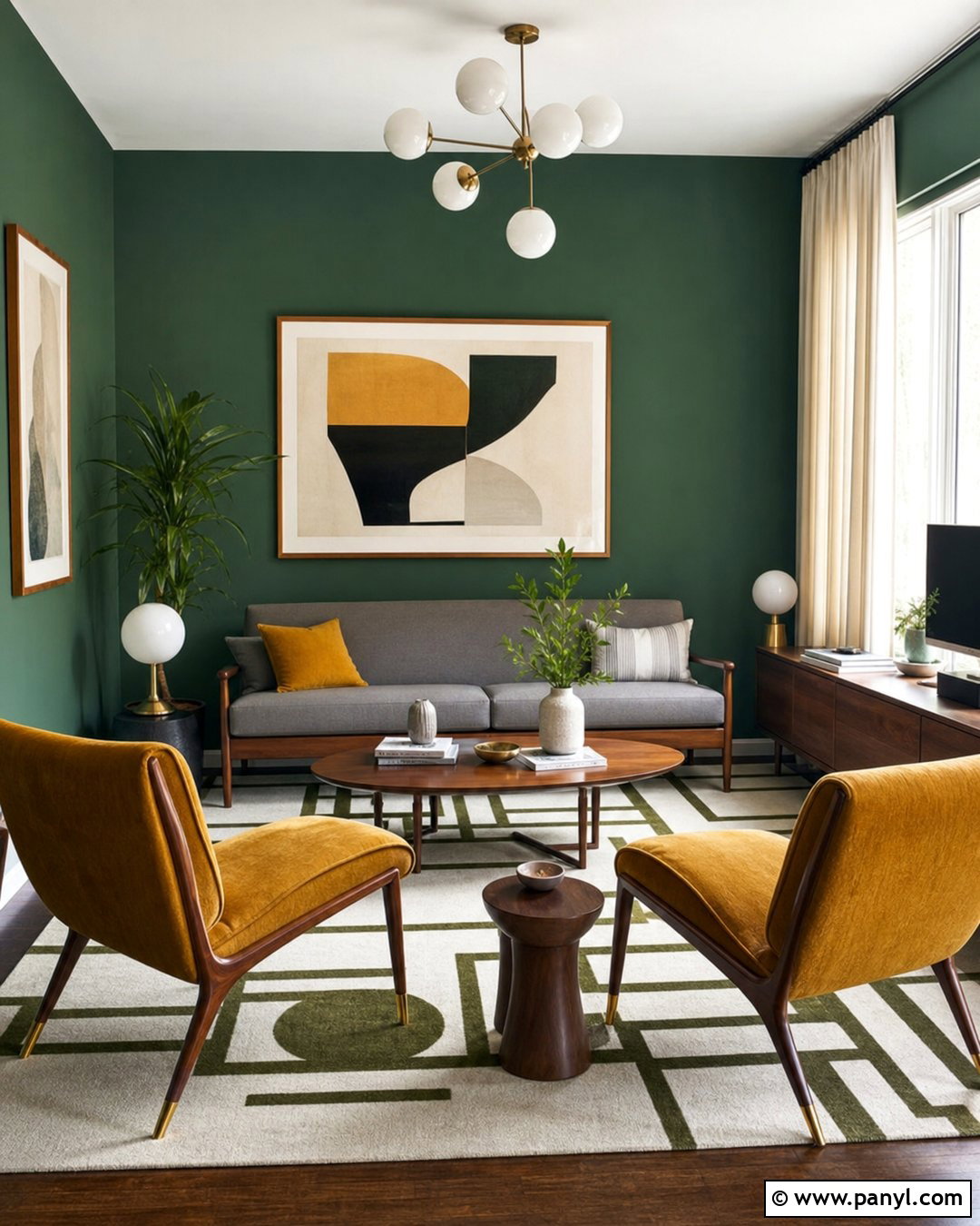 Phthalo Green Mid-Century Living Room - 20 Phthalo Green Walls