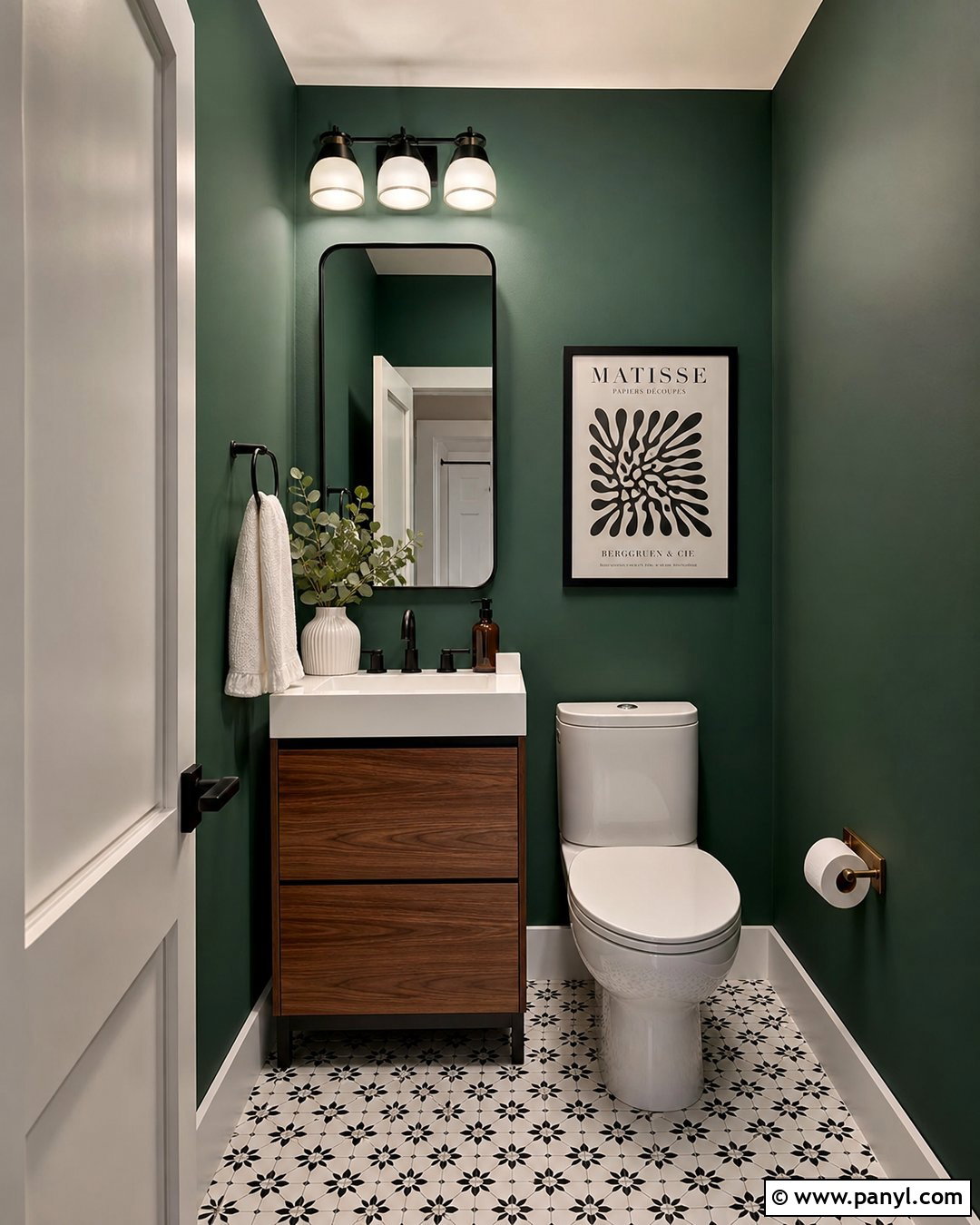Phthalo Green Powder Room With Black Fixtures - 20 Phthalo Green Walls