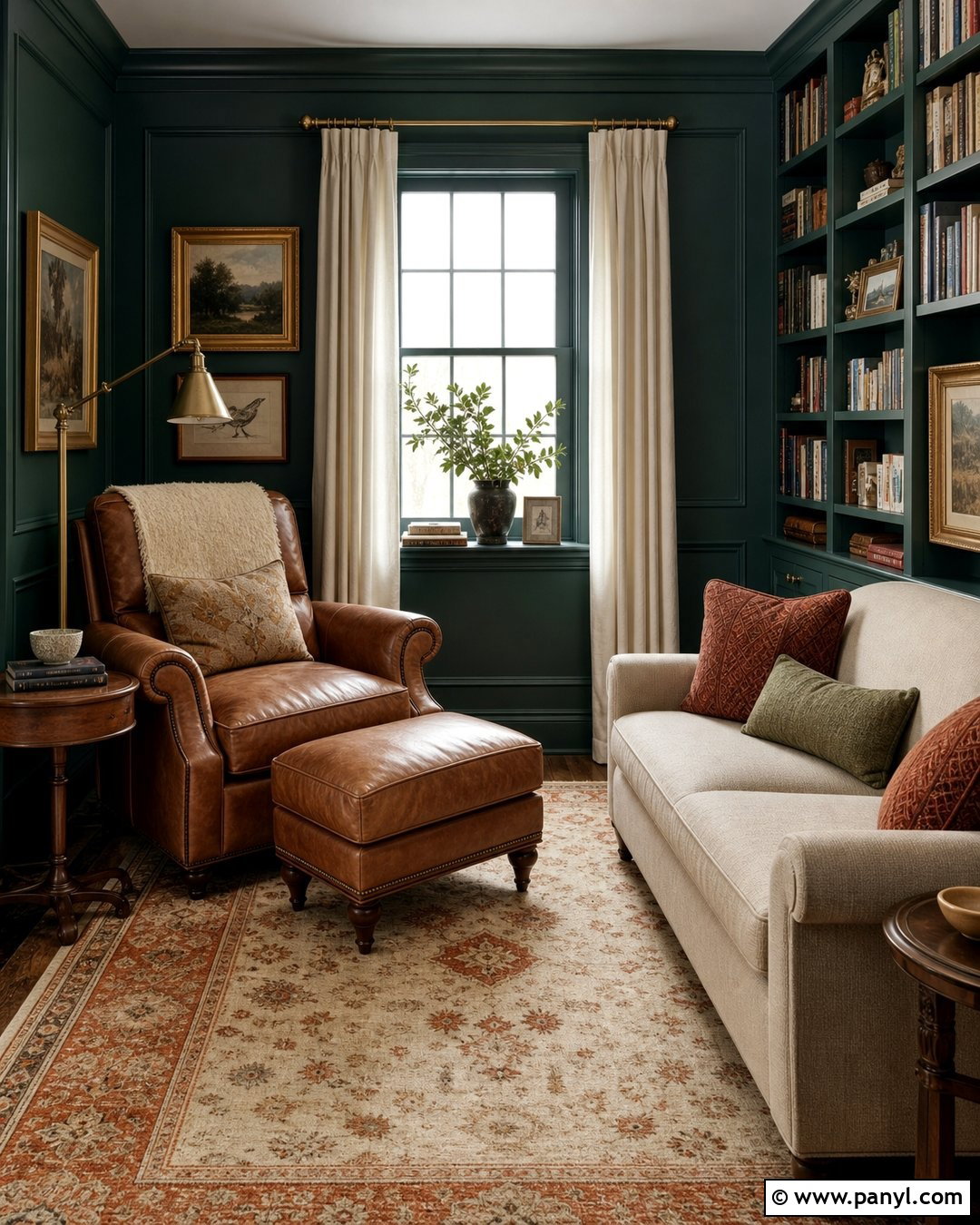 Phthalo Green Reading Room With Cognac Leather - 20 Phthalo Green Walls