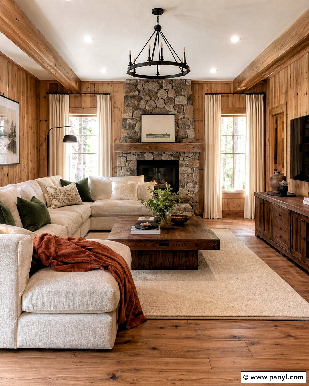 Pine And Walnut Family Room - 20 different wood tones in one room ideas