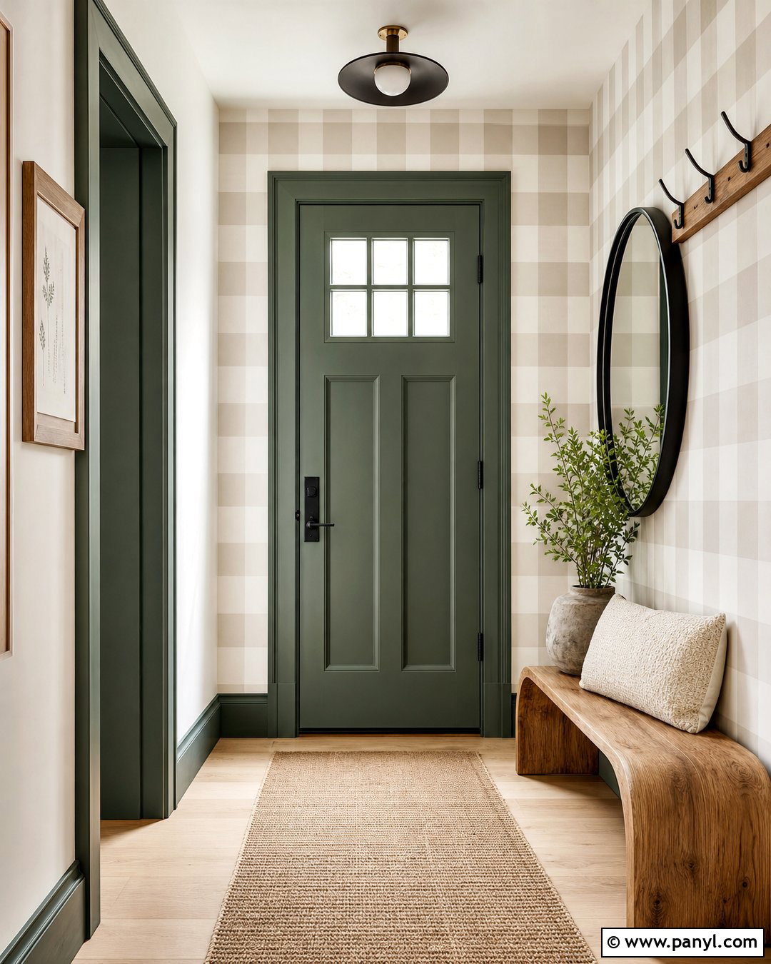 Pine Green Door With Checkered Wall - 20 Green Door With Patterned Wall Ideas