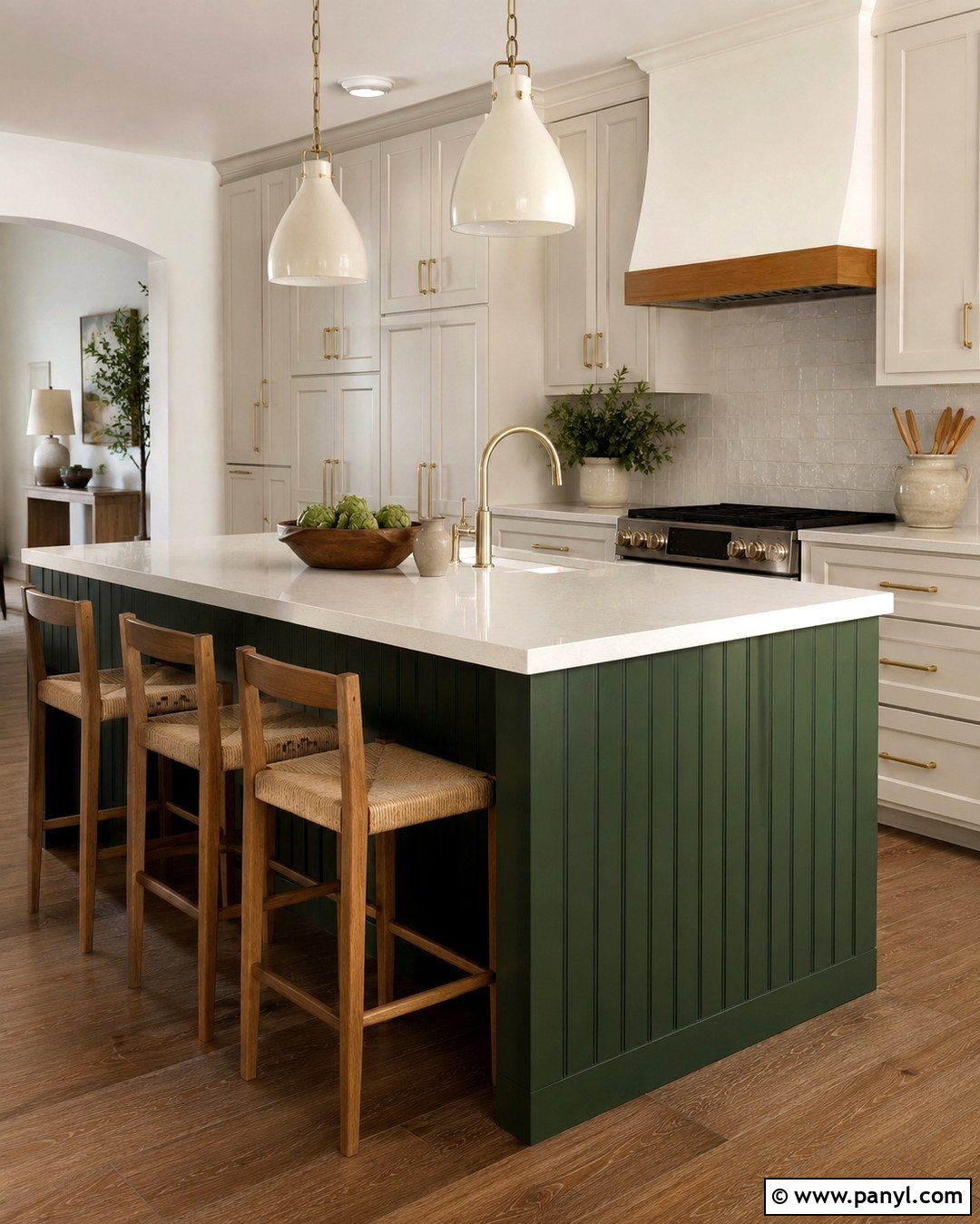 Pine Green Kitchen Island Paneling - 20 Green Painted Paneling Ideas