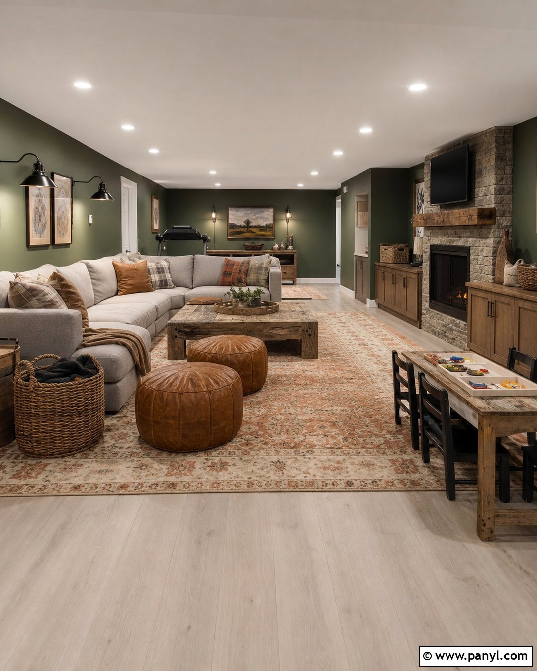 Pine Green Rustic Basement - 20 Green Wall Rustic Style Ideas