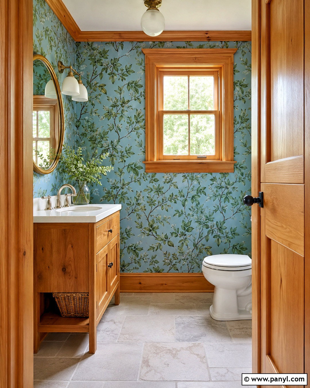 Pine Trim With Botanical Wallpaper - 20 pine trim interior ideas