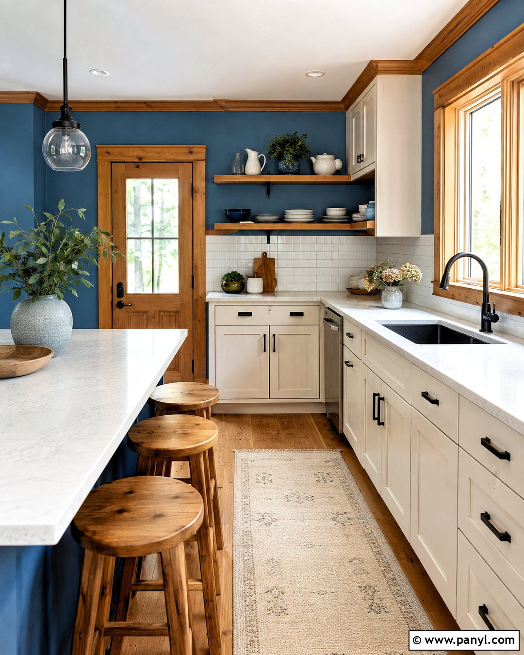 Pine Trim With Dusty Blue Kitchen Walls - 20 pine trim interior ideas