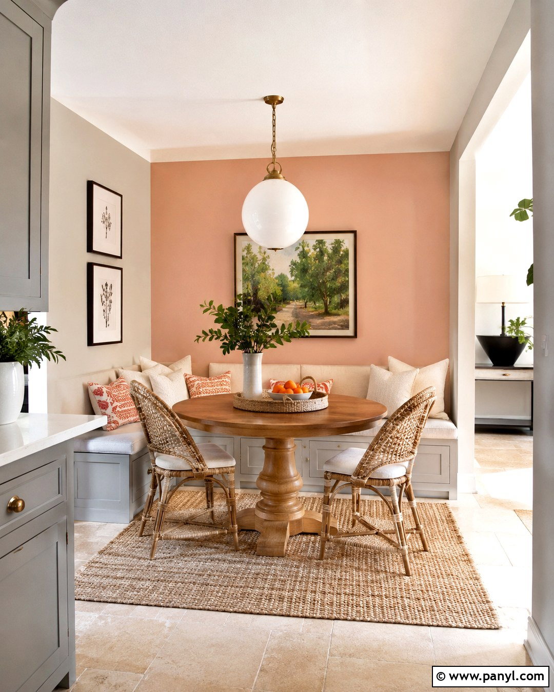 Pink Accent Wall Breakfast Nook - 20 Grey Walls With Pink Accent Wall Ideas