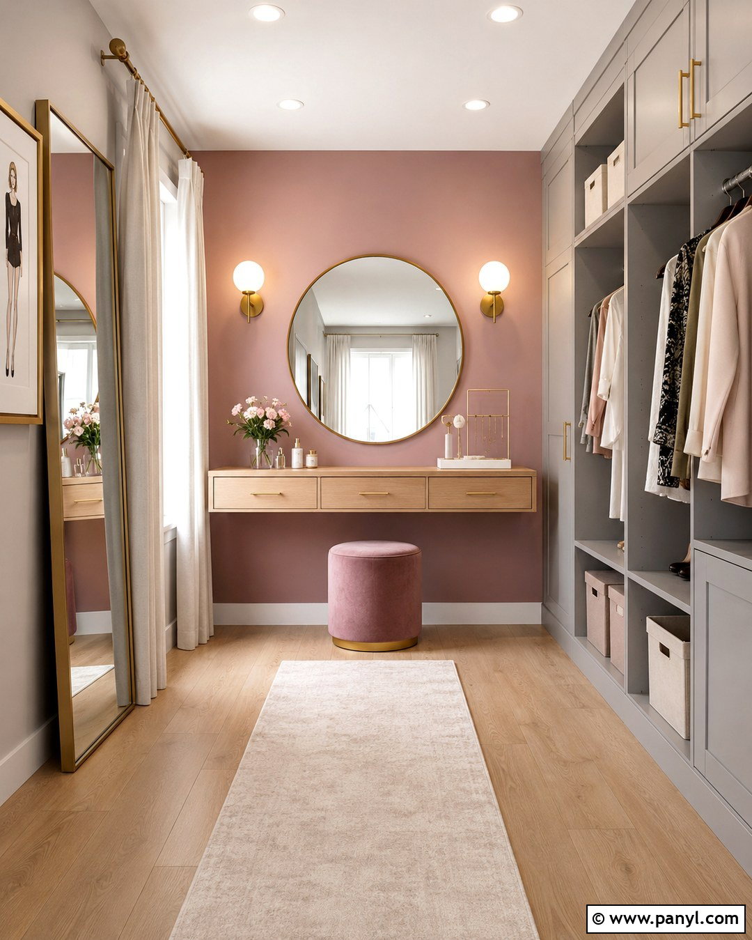Pink Accent Wall With Grey Dressing Room - 20 Grey Room With Pink Accent Wall Ideas