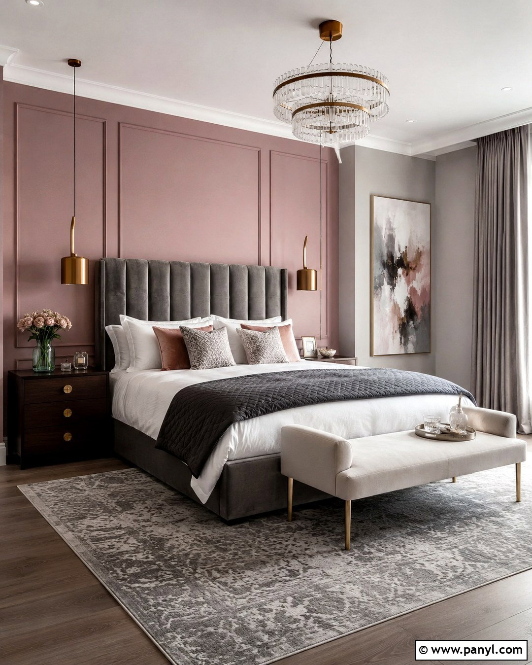 Pink Accent Wall With Grey Luxury Bedroom - 20 Grey Room With Pink Accent Wall Ideas