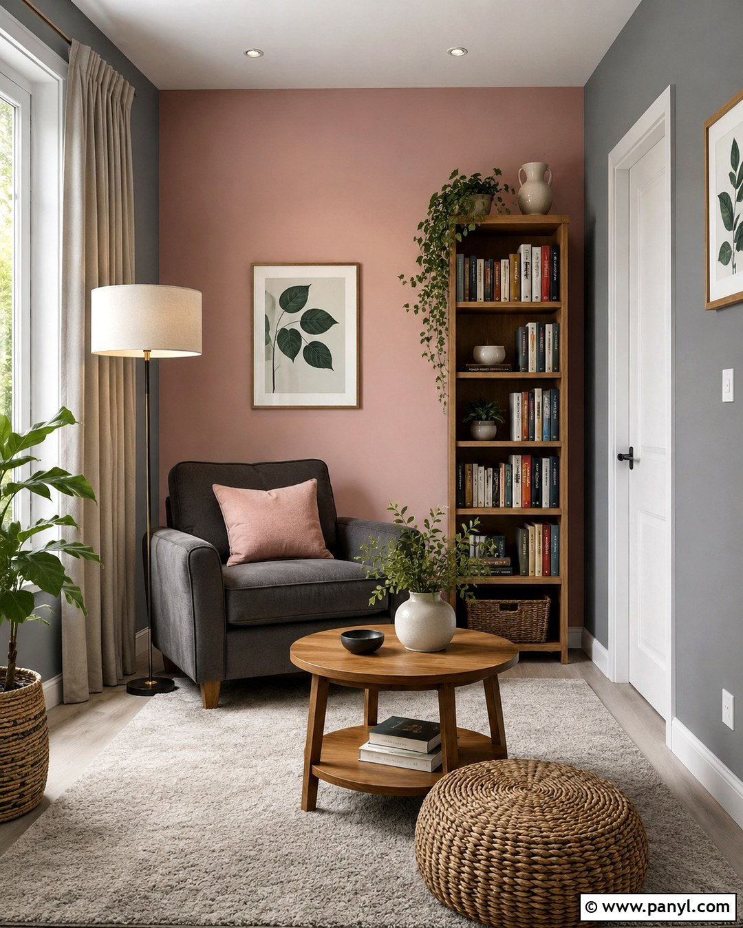 Pink Accent Wall With Grey Reading Room - 20 Grey Room With Pink Accent Wall Ideas