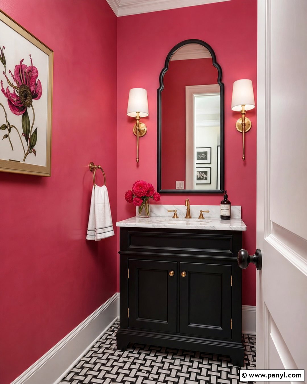 Pink And Black Powder Room - 50 Pink Wall Ideas