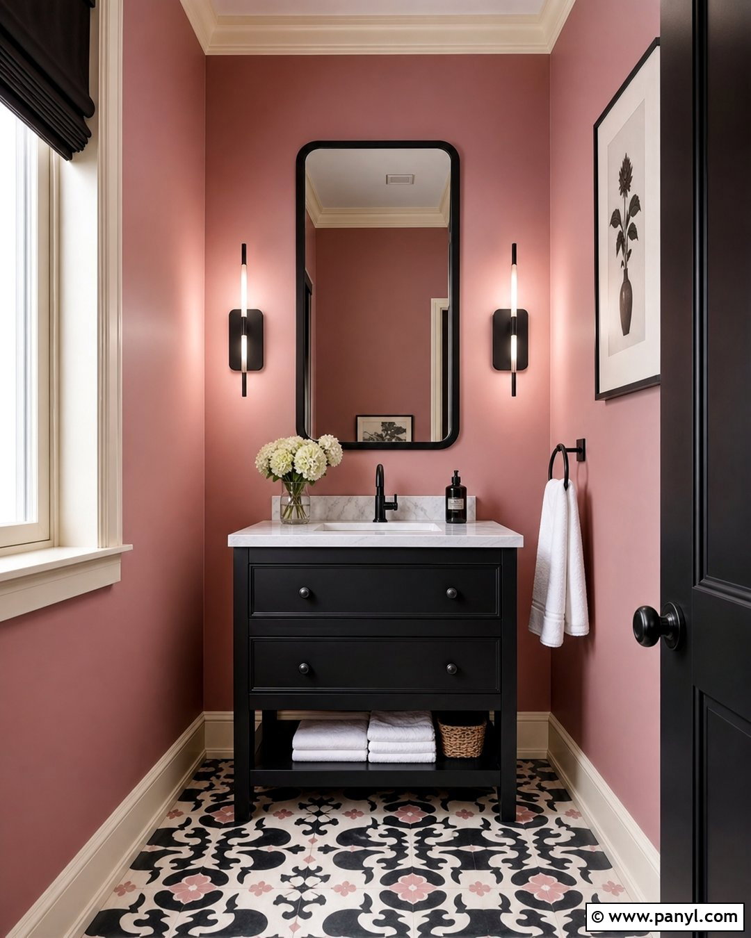 Pink And Black Powder Room - 35 Pink Wall Color Ideas