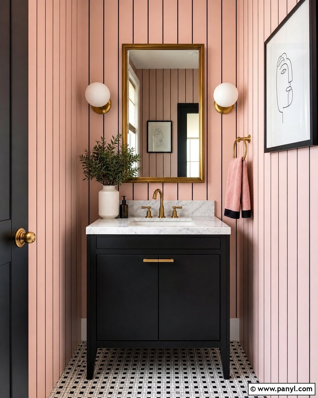 Pink And Black Stripe Powder Room - 30 pink stripe wall ideas