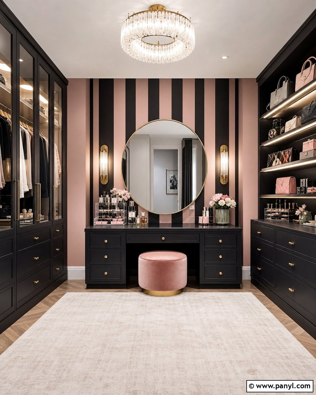 Pink And Black Striped Dressing Room Walls - 30 Pink Striped Walls