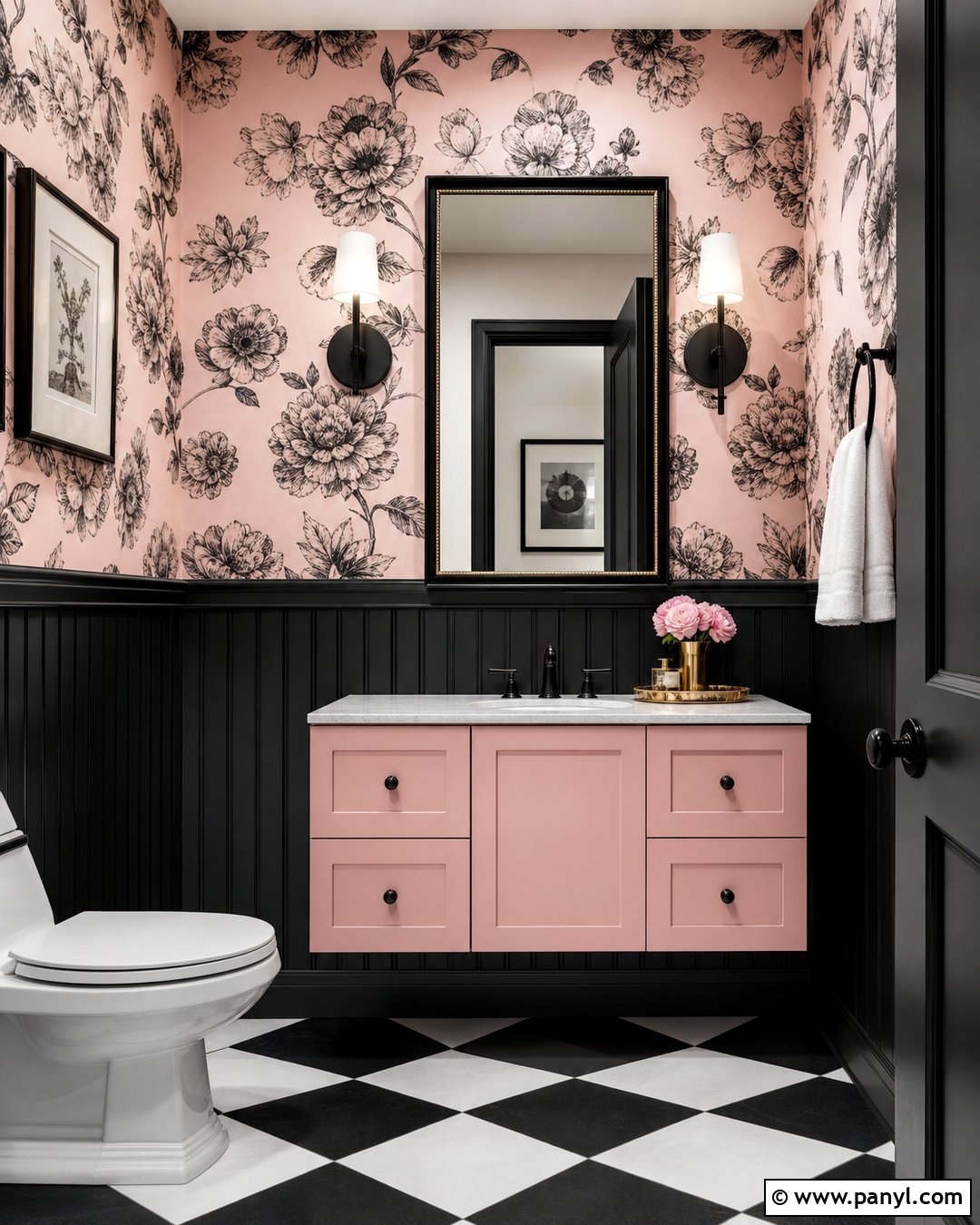 Pink And Black Wallpaper Bathroom - 25 Pink Wallpaper Bathroom Ideas