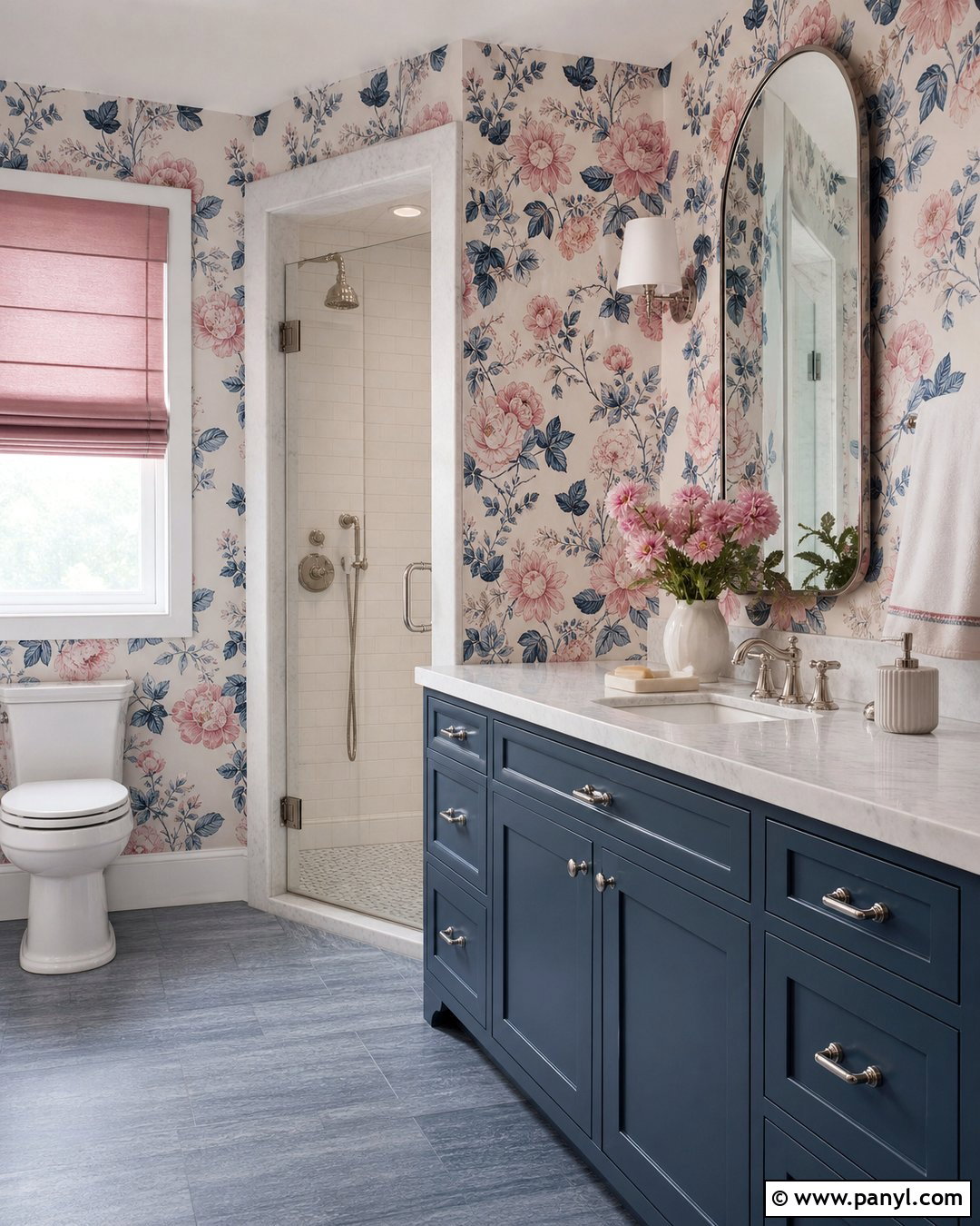 Pink And Blue Wallpaper Bathroom - 25 Pink Wallpaper Bathroom Ideas