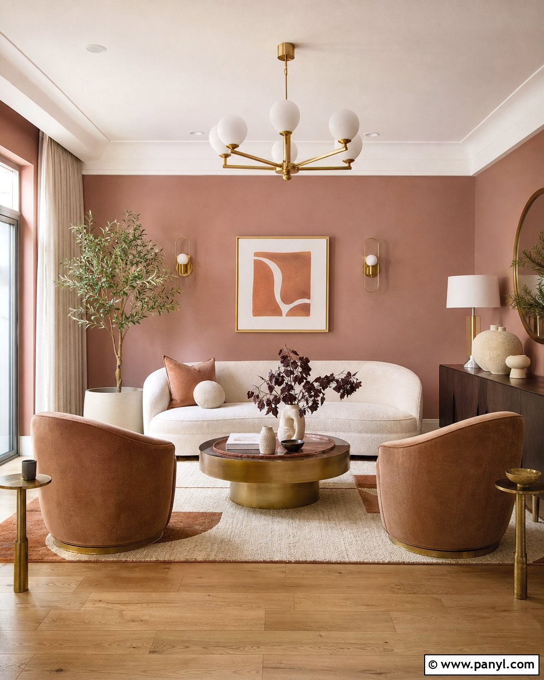 Pink And Brass Living Room - 35 Pink Wall Color Ideas