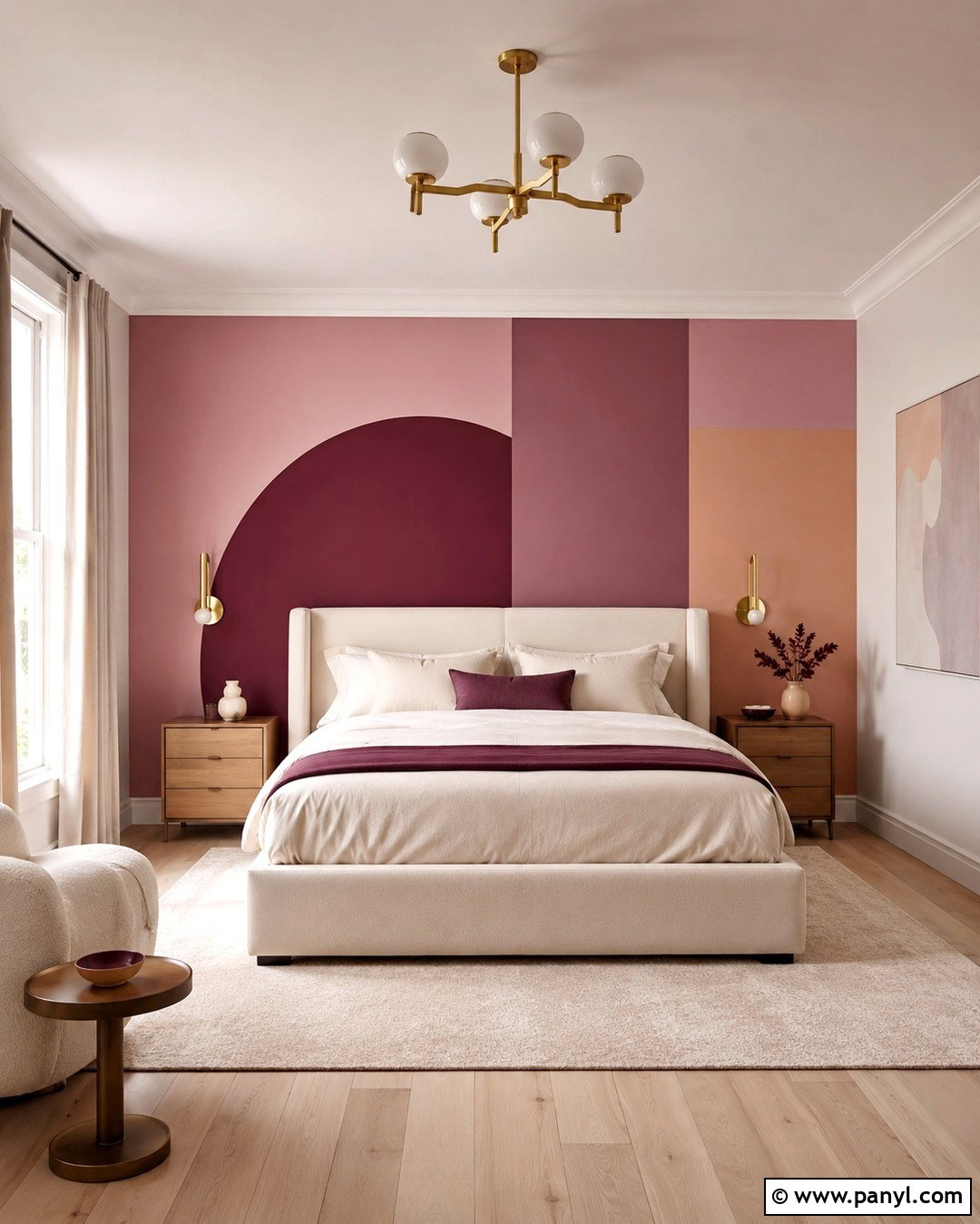 Pink And Burgundy Geometric Wall - 20 Modern Geometric Wall Paint Ideas
