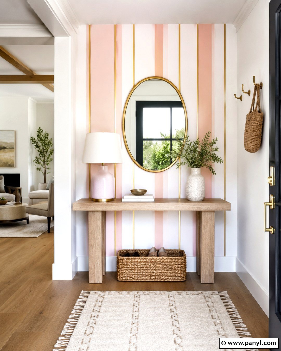 Pink And Gold Striped Entryway Wall - 20 Pink And Gold Striped Wall Ideas