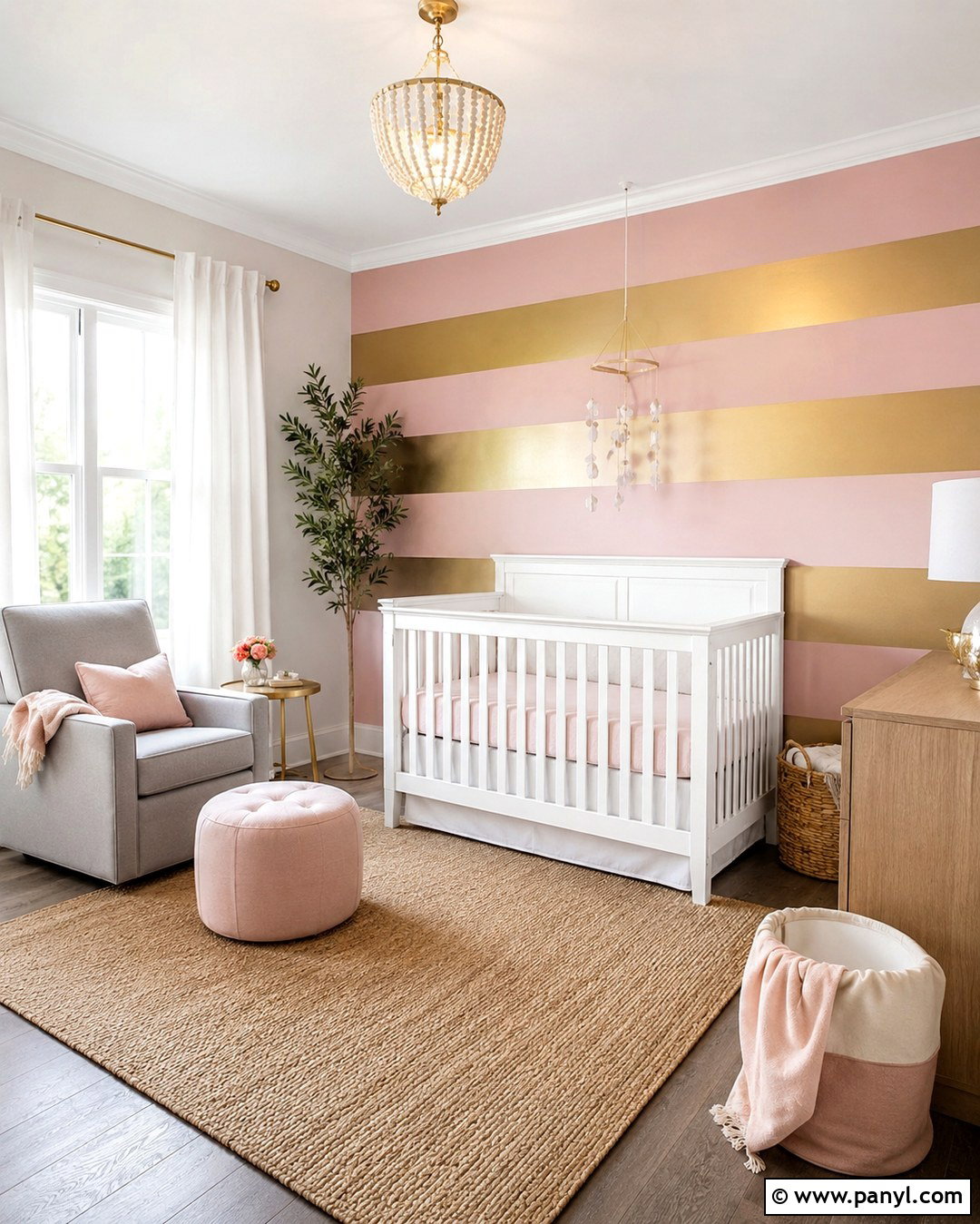 Pink And Gold Striped Nursery Wall - 20 Pink And Gold Striped Wall Ideas