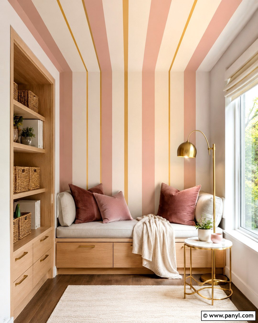 Pink And Gold Striped Reading Nook Wall - 20 Pink And Gold Striped Wall Ideas