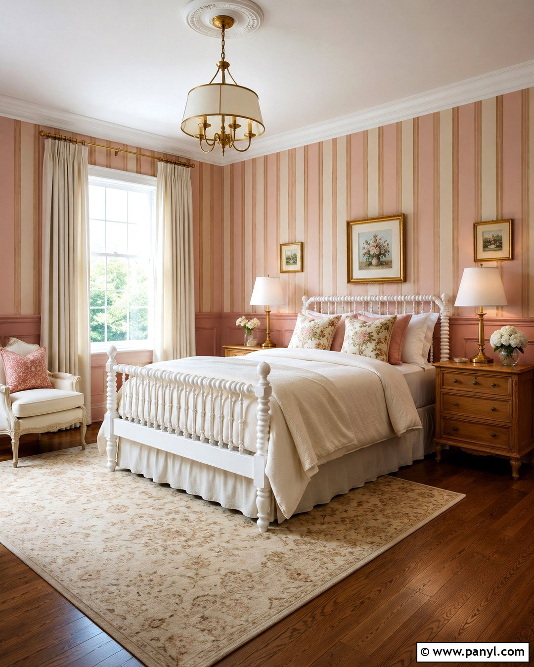 Pink And Gold Striped Wall With Wainscoting - 20 Pink And Gold Striped Wall Ideas