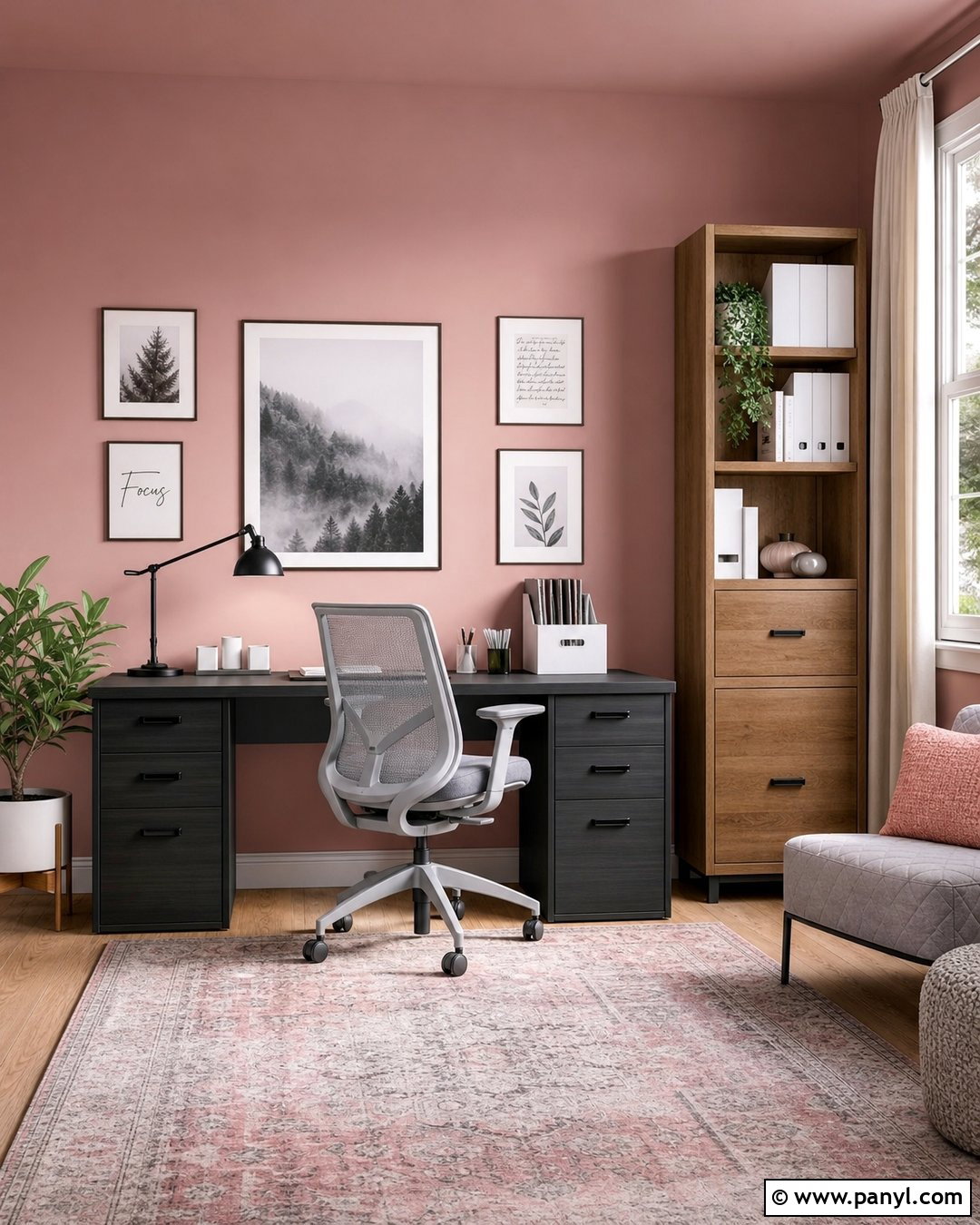 Pink And Gray Home Office - 50 Pink Wall Ideas