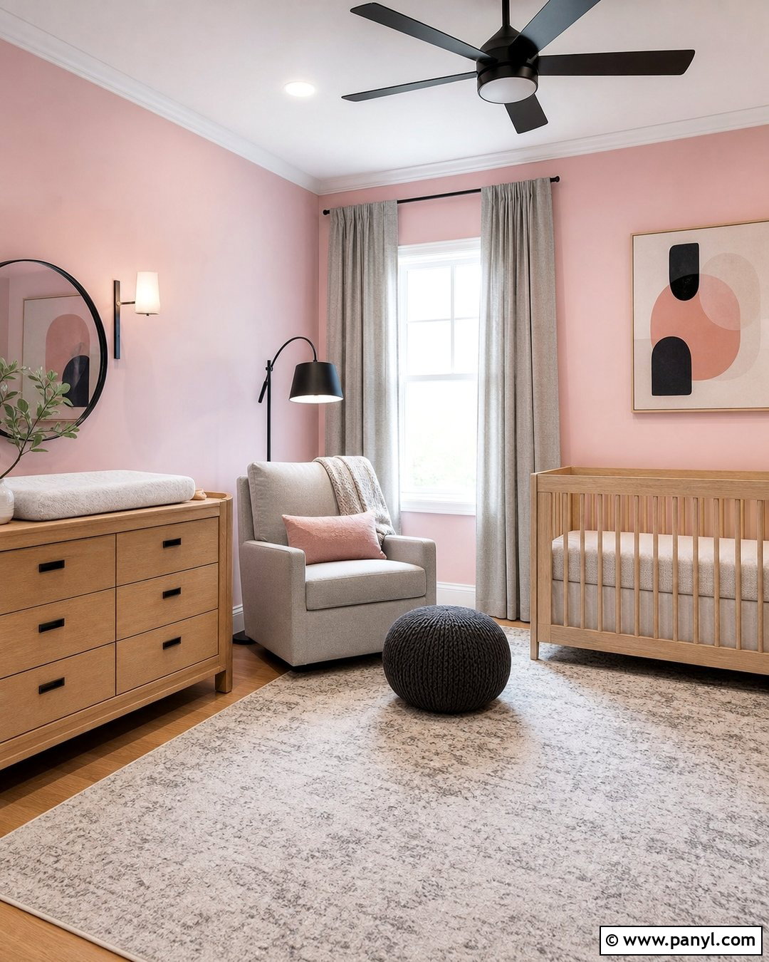 Pink And Gray Modern Nursery - 25 Pink Walls Nursery Ideas