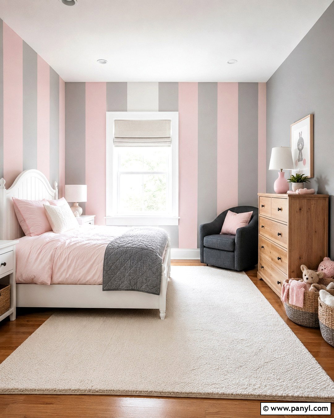 Pink And Gray Striped Kids Room Walls - 20 Pink And Gray Walls