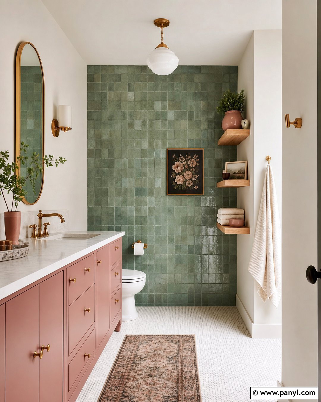 Pink And Green Bathroom Accent Wall - 35 Green Accent Wall Bathroom Ideas